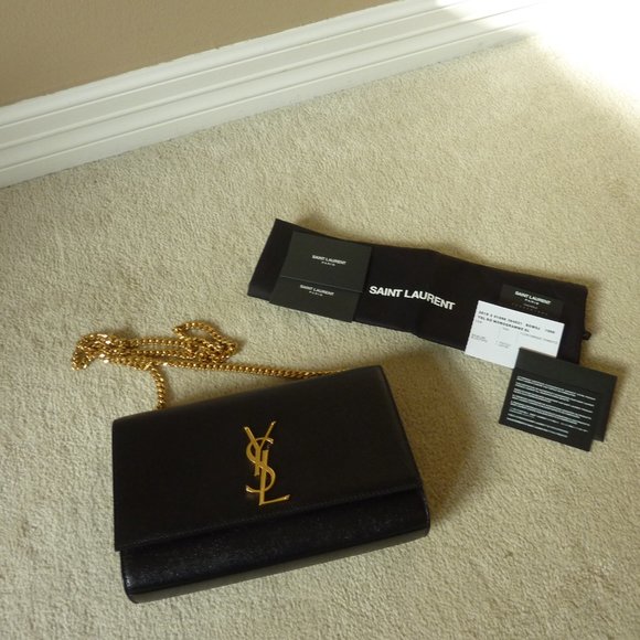 SAINT LAURENT Medium 'Kate' YSL Logo Leather Chain Strap Shoulder Bag (Black) - Picture 1 of 16